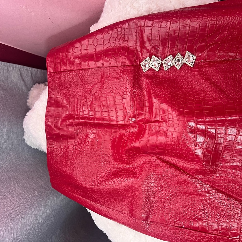Red Croc-Embossed Skirt/short with Rhinestone Detail